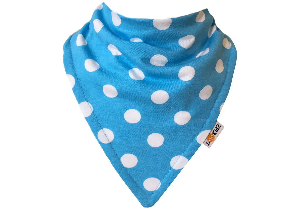 Bavoir bandana Lookidz Pois blancs fond turquoise