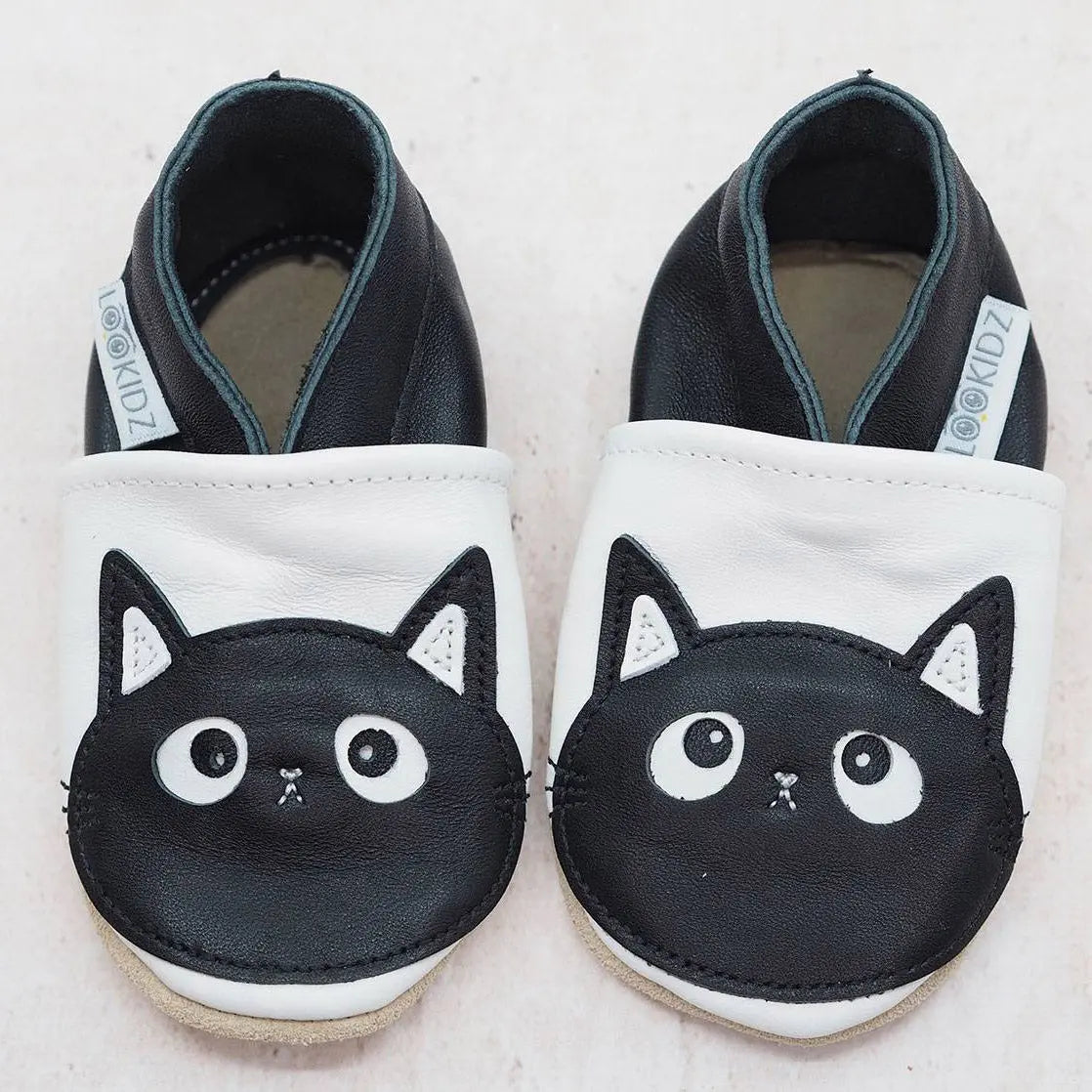 Chaussons en cuir souple Lookidz chat noir