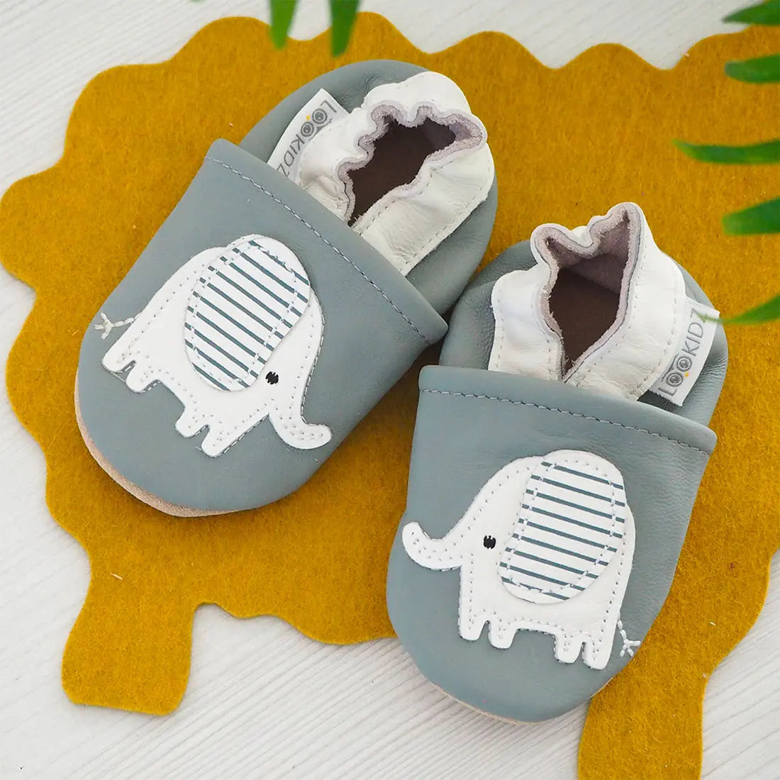 chaussons en cuir souple bébé Lookidz éléphant