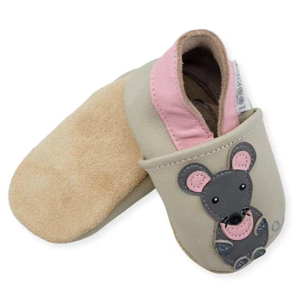 Chaussons en cuir souple Lookidz - P'tite souris - Lilinappy