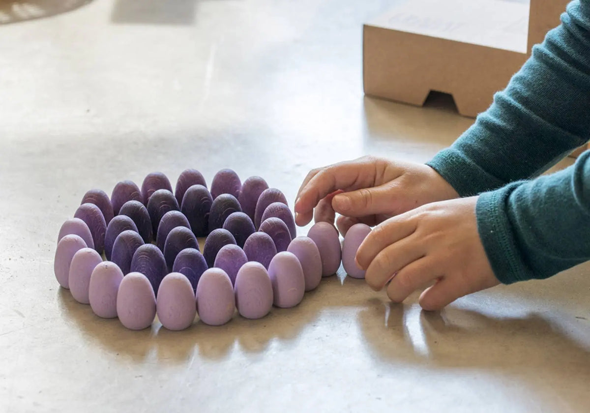 Mandala 36 œufs en bois violets Grapat, jouet libre à partir de 3 ans
