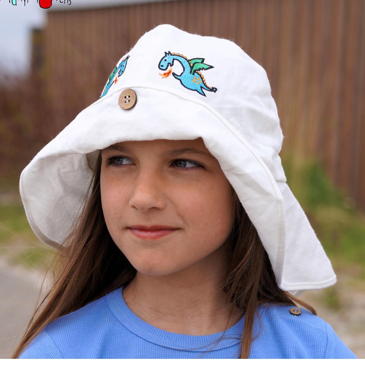 Chapeau de soleil évolutif en chanvre & coton bio Manymonths - brodé Dragon