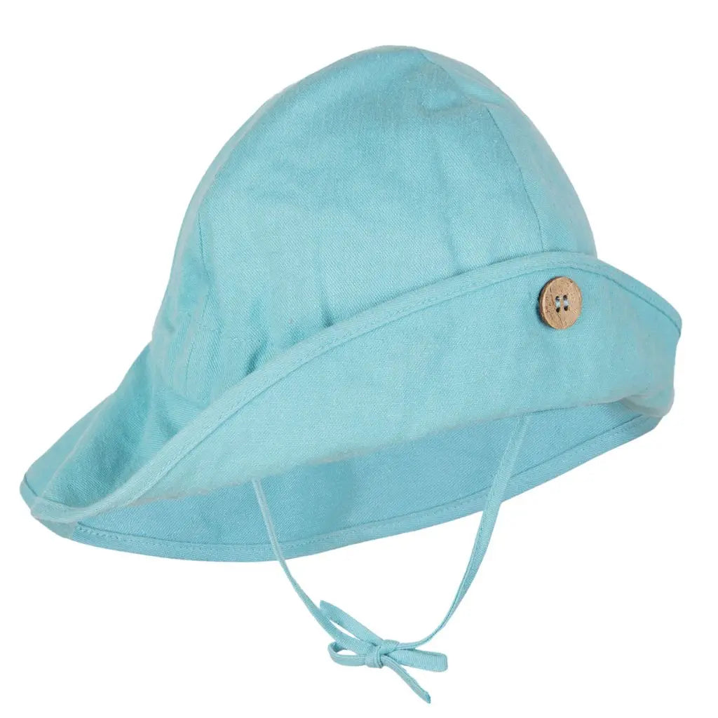 Chapeau bébé évolutif turquoise Manymonths – Chanvre bio
