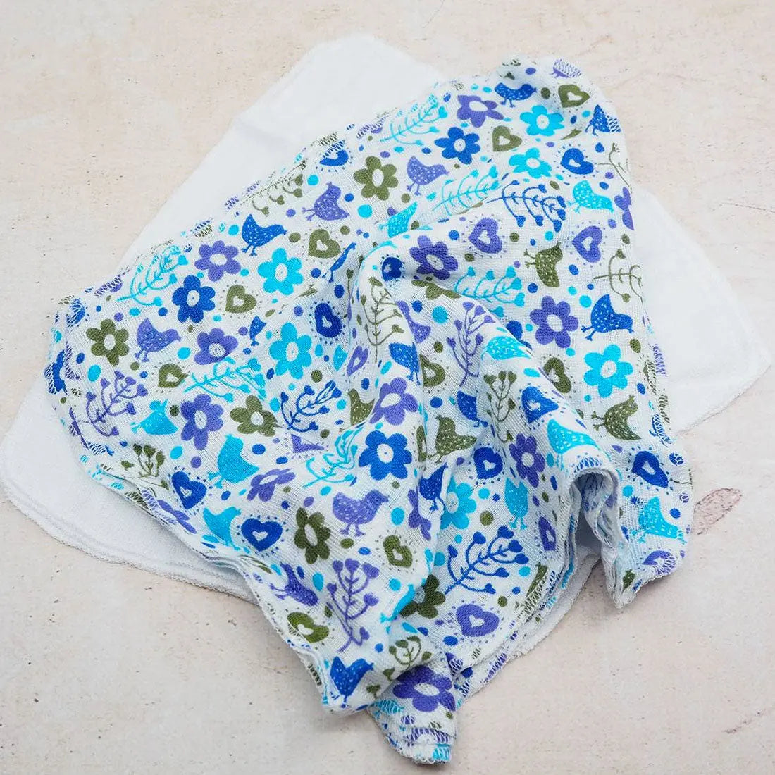 Carrés débarbouillettes XKKO Fleurs & oiseaux