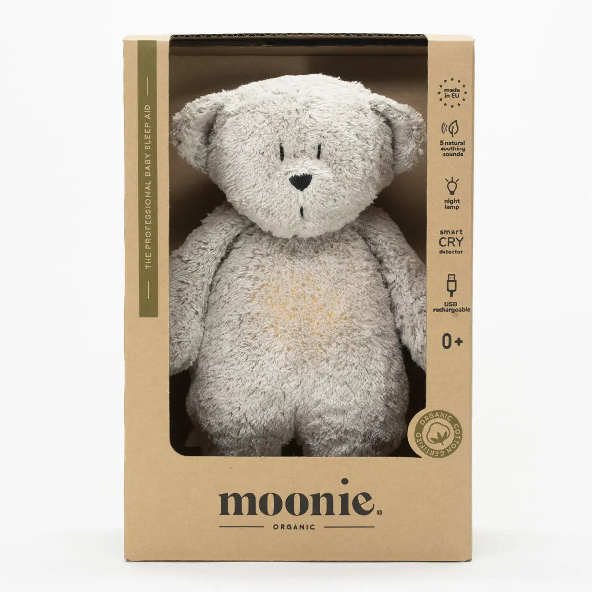 Peluche veilleuse musicale Moonie Nature bio Gris
