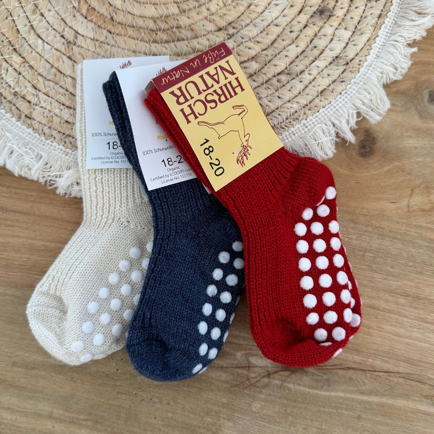 Chaussettes en pure laine antidérapantes Hirsch Natur - Kids