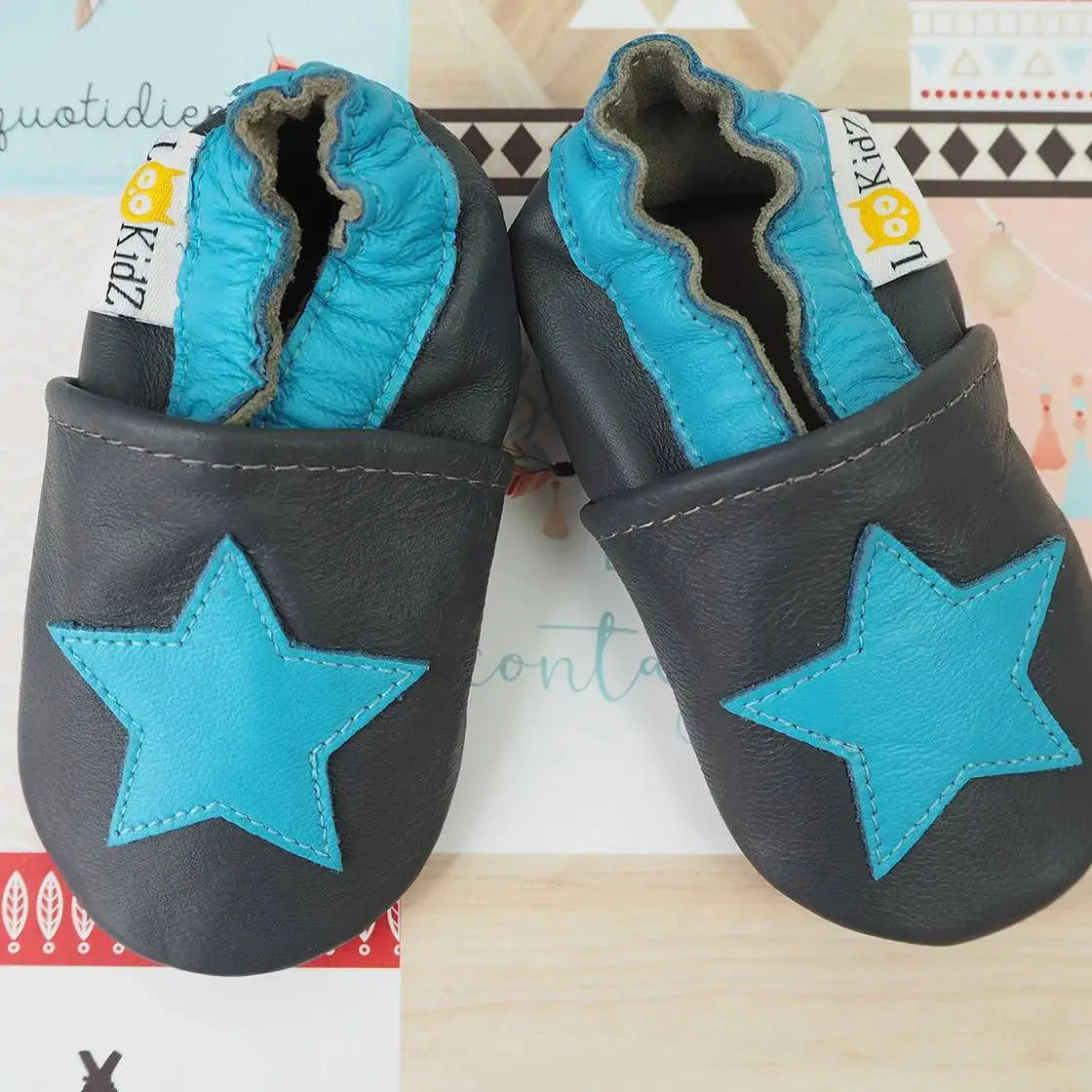 Chaussons en cuir Lookidz Etoile turquoise