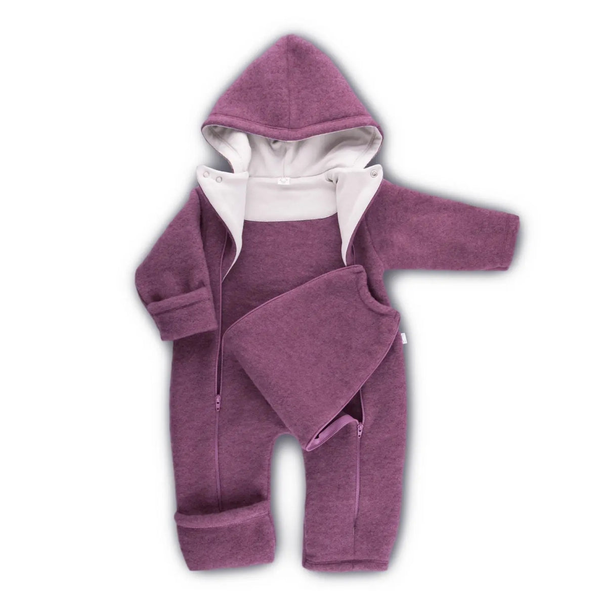 Combinaison bébé en polaire de laine bio Popolini – Dusty Plum