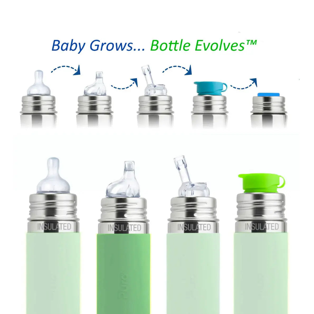 Gourde à paille Inox Isotherme 260ml Pura - Moss - Lilinappy