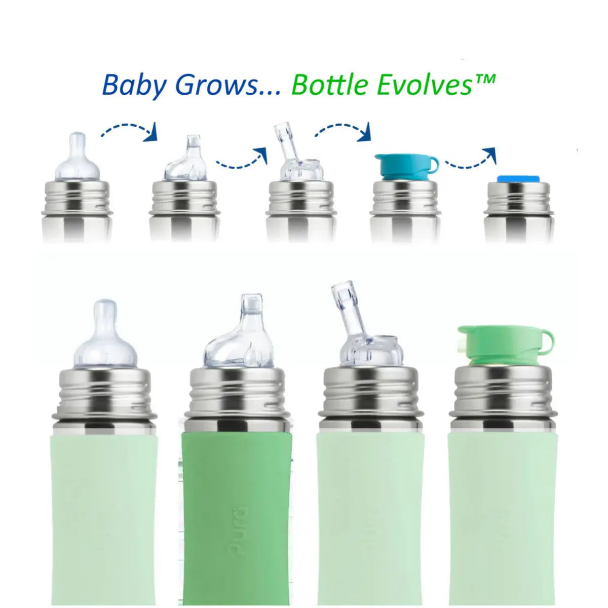 Gourde à bec Inox 325ml Pura - Moss - Lilinappy