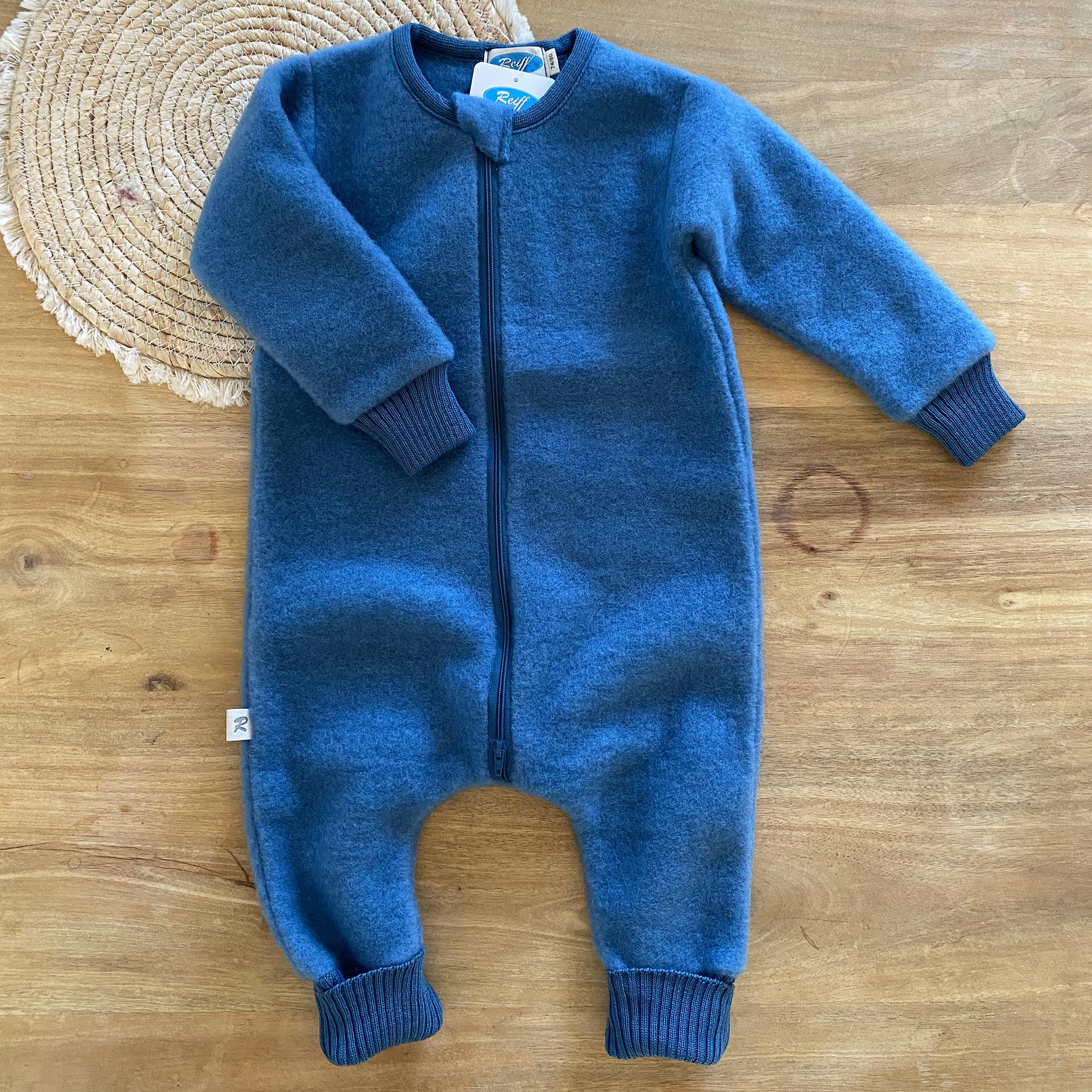 Combinaison de nuit bébé en polaire de laine bio Reiff - Pacific Blue