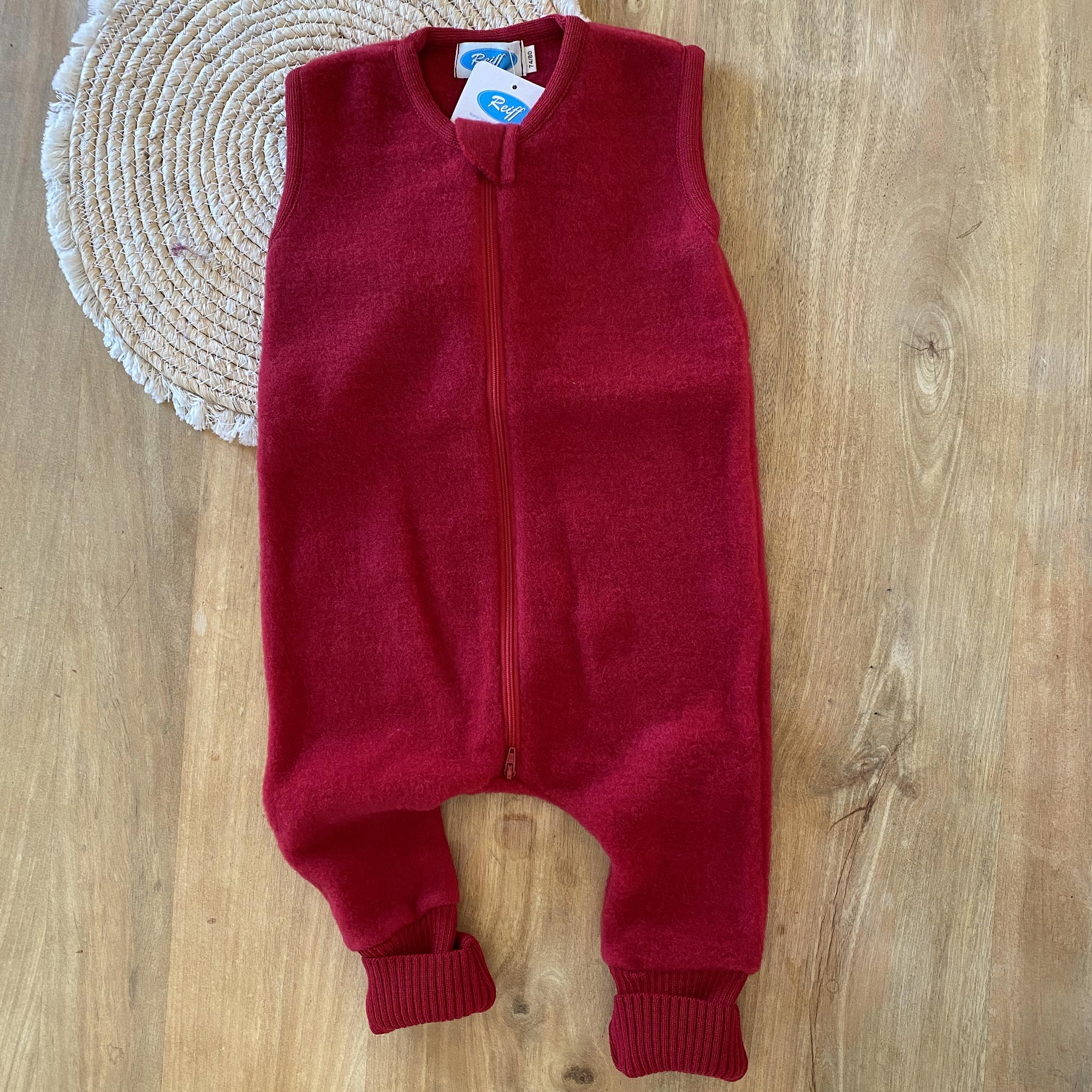 Combinaison de nuit bébé sans manches en polaire de laine bio Reiff - Rouge