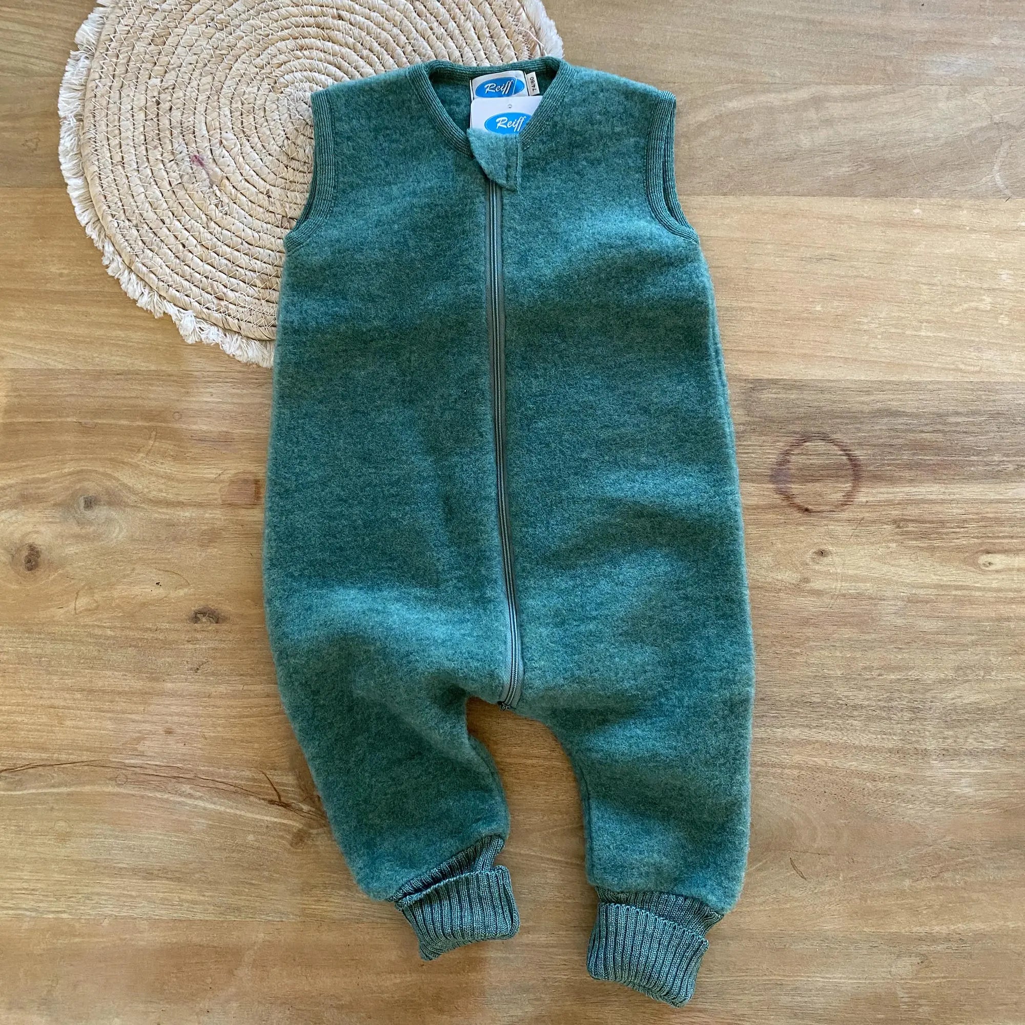 Combinaison de nuit bébé sans manches en polaire de laine bio Reiff - Vert