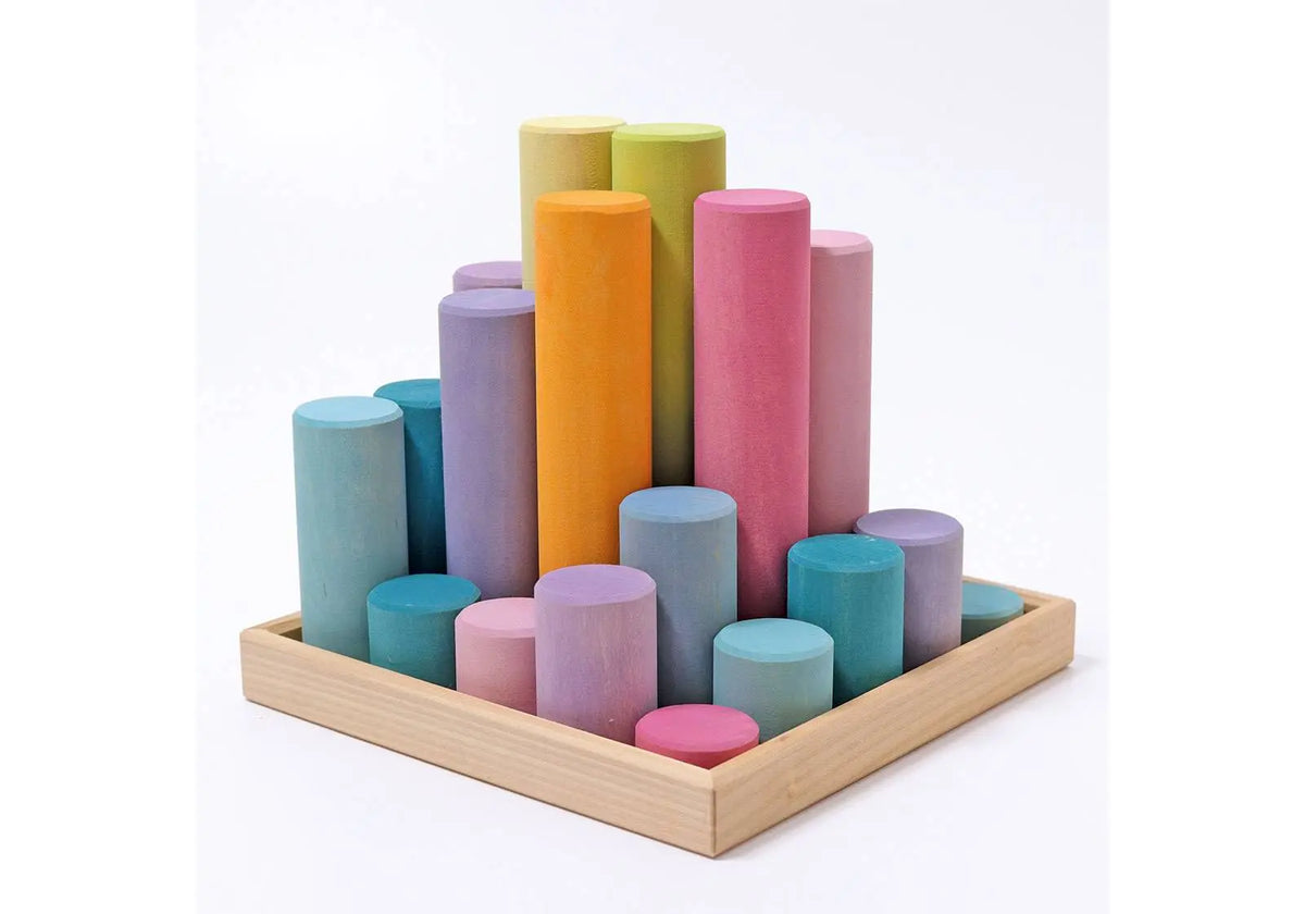 Grands rouleaux de construction en bois Grimm's - pastel Grimms