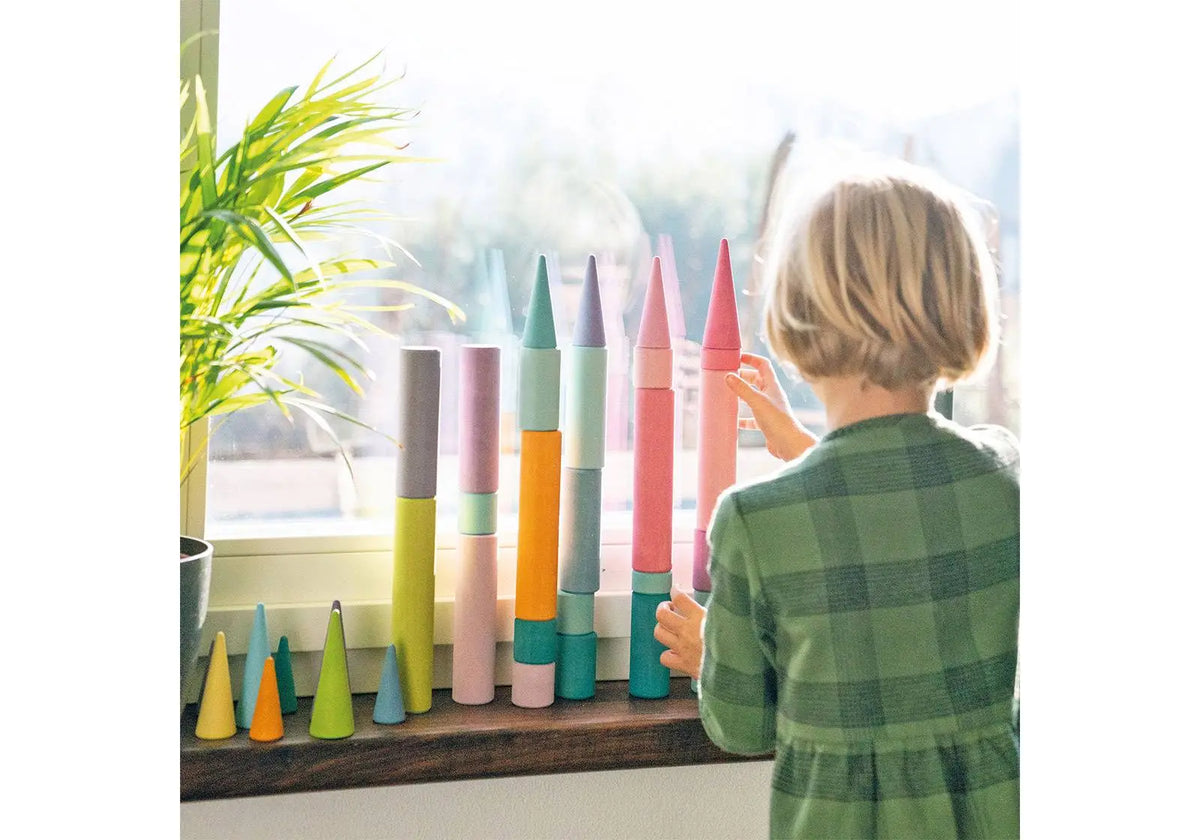 Grands rouleaux de construction en bois Grimm's - pastel Grimms