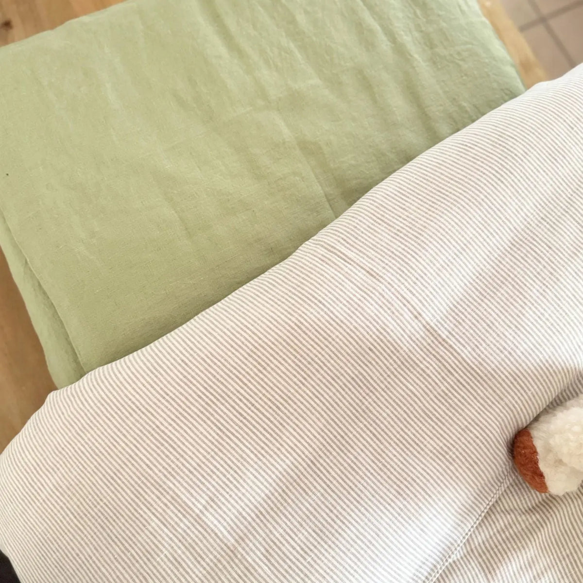 Housse de couette enfant en lin lavé - Rayé naturel