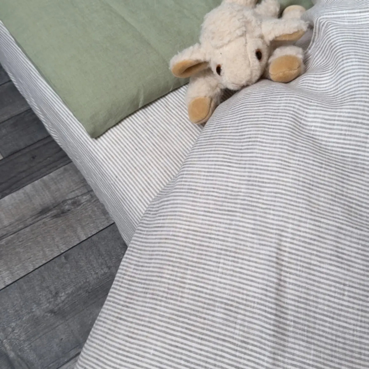 Housse de couette enfant en lin lavé - Rayé naturel