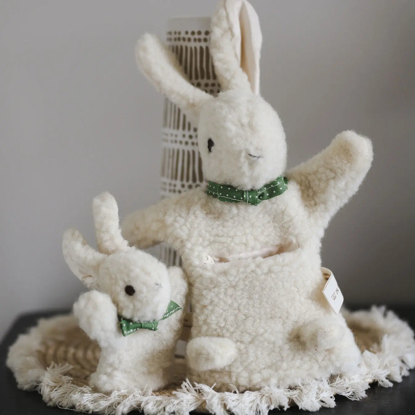 Marionnette en laine vierge Maman/bébé Sassoupi - Lapin