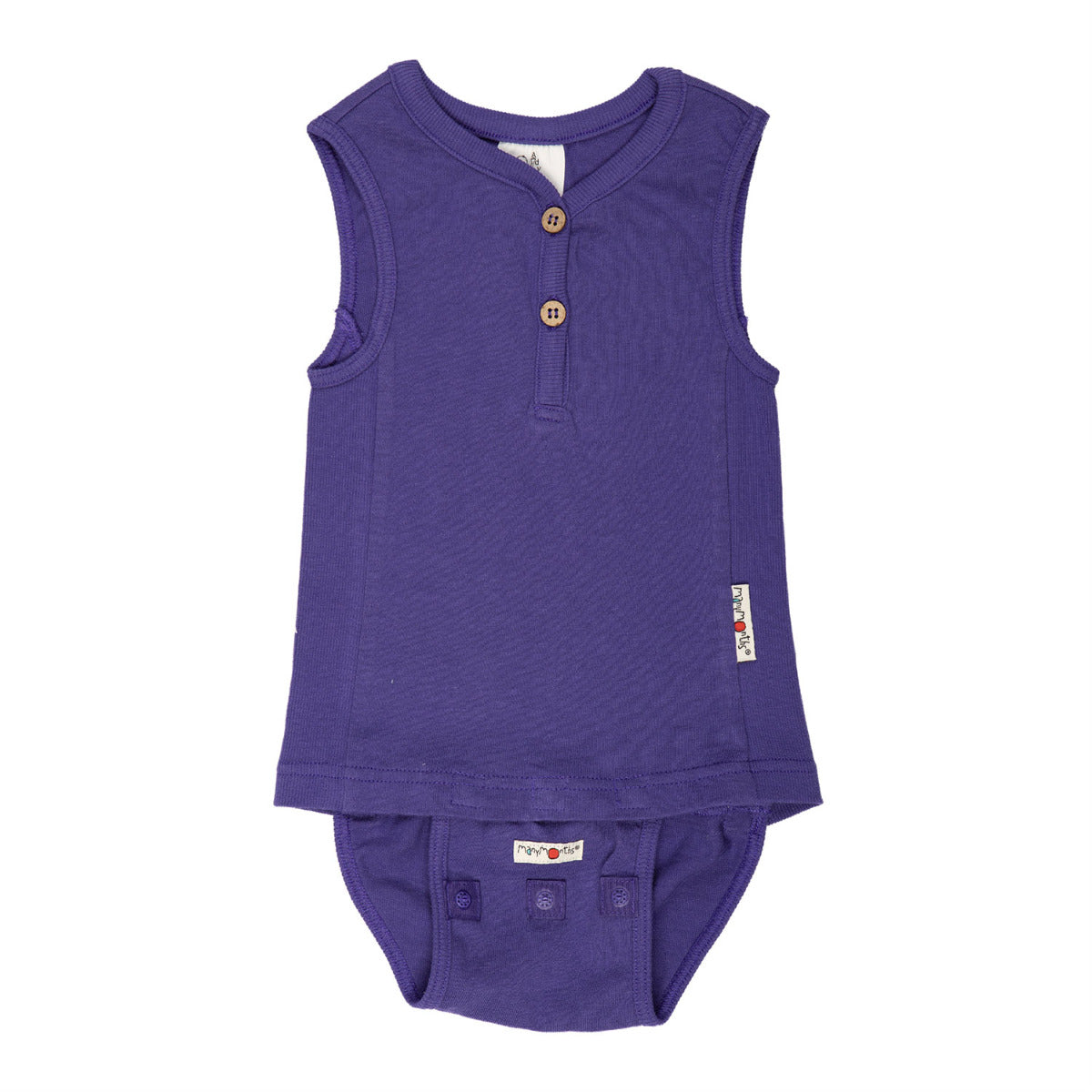 Body sans manches ManyMonths en chanvre et coton bio. Léger, confortable et respirant, idéal pour l’été ou en sous-vêtement toute l’année. Évolutif et sain pour bébé. Coloris Blue purple