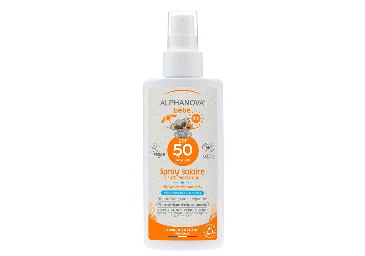 Spray solaire bébé Bio, SPF 50 Alphanova