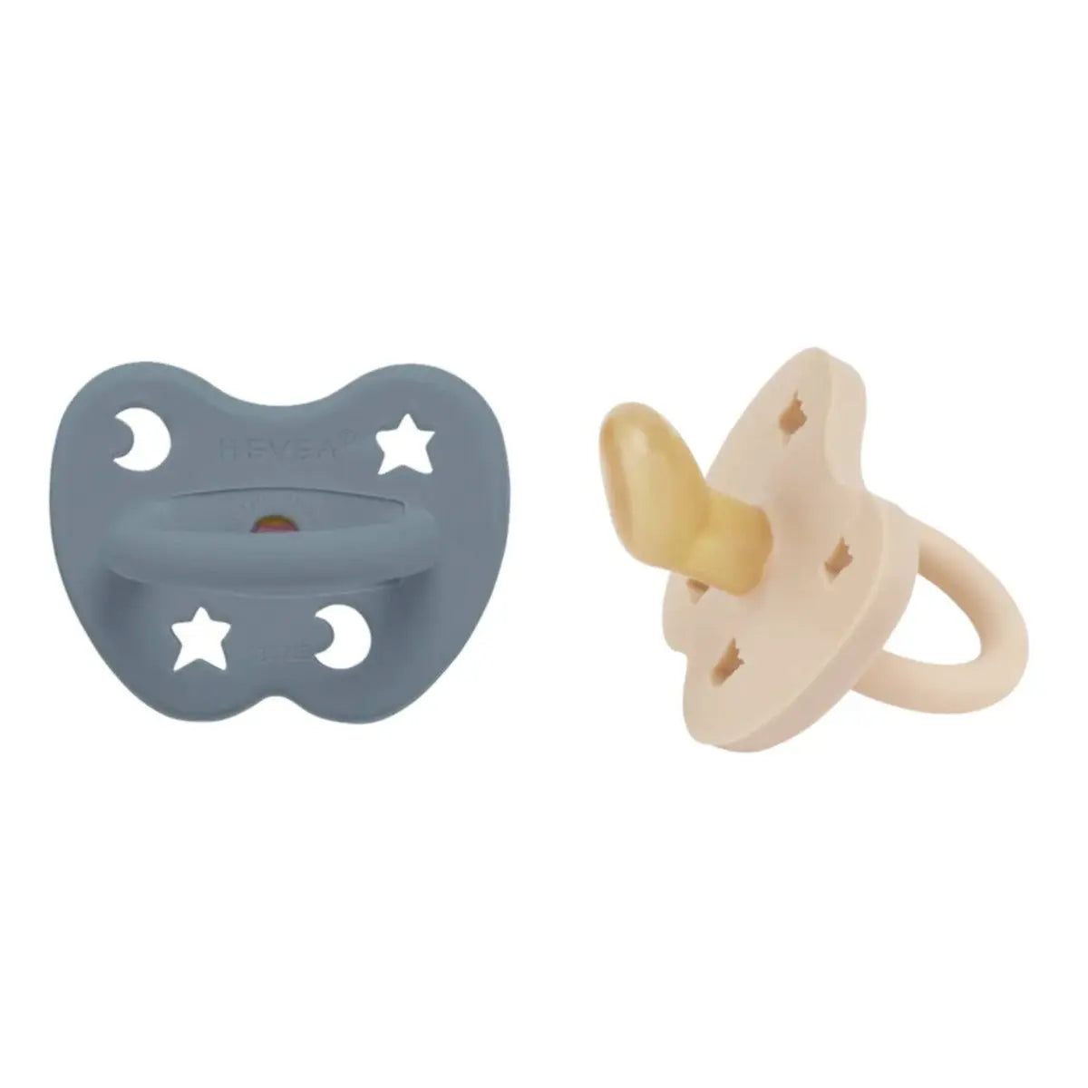 2 tétines Hévéa Bleu et Sand 3/36 mois