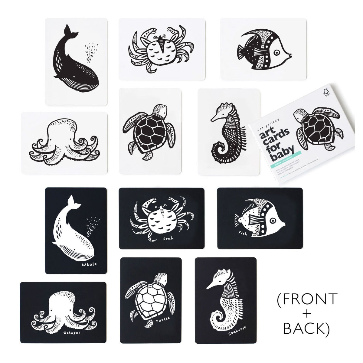 Cartes pour bébé en noir et blanc Wee Gallery - Océan - Lilinappy