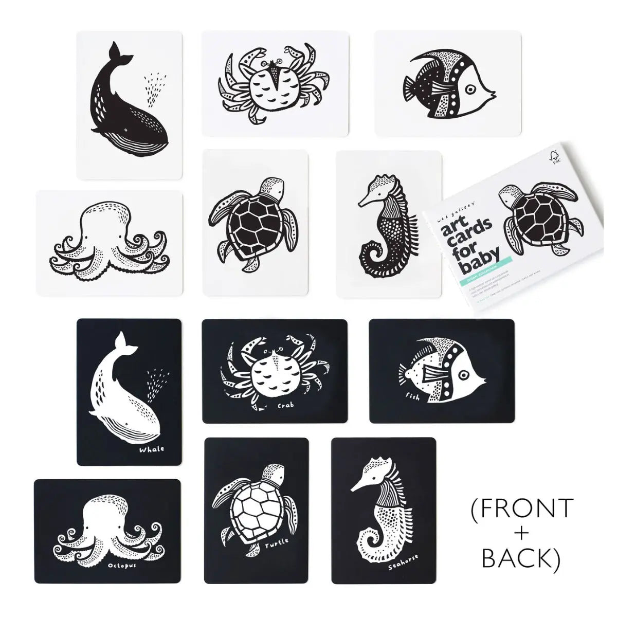 Cartes pour bébé en noir et blanc Wee Gallery - Océan - Lilinappy