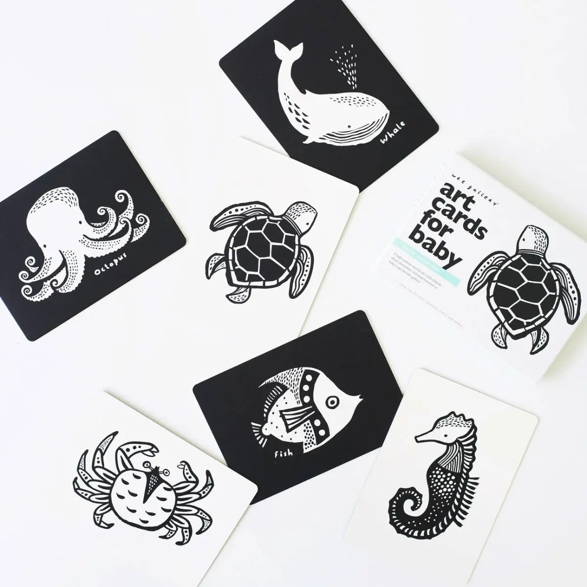 Cartes pour bébé en noir et blanc Wee Gallery - Océan - Lilinappy