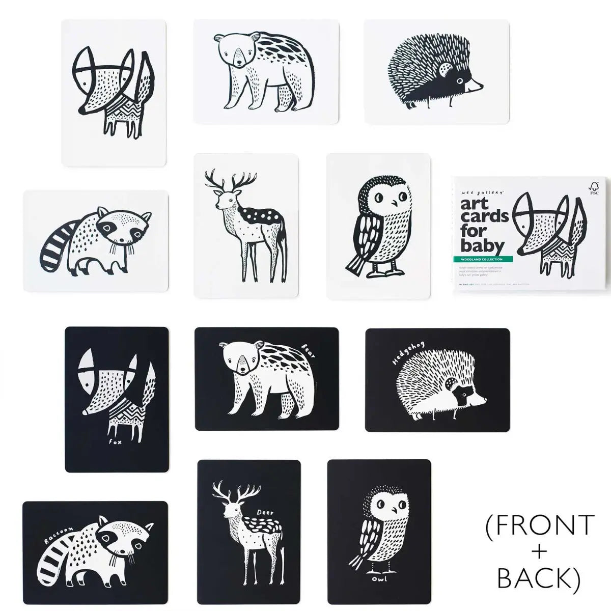 Cartes pour bébé en noir et blanc Wee Gallery - Woodland - Lilinappy