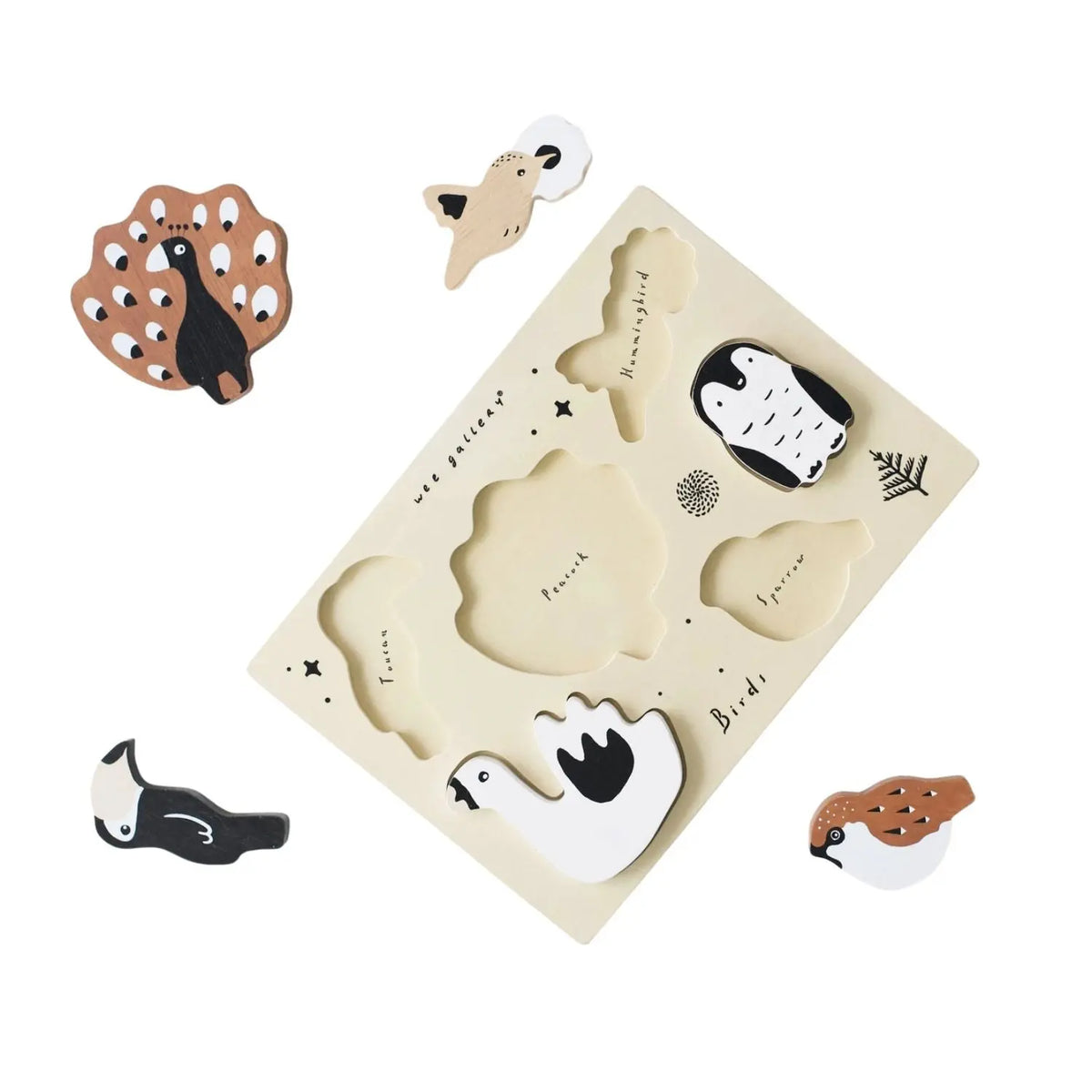 Puzzle en bois d'hévéa Wee Gallery – Oiseaux