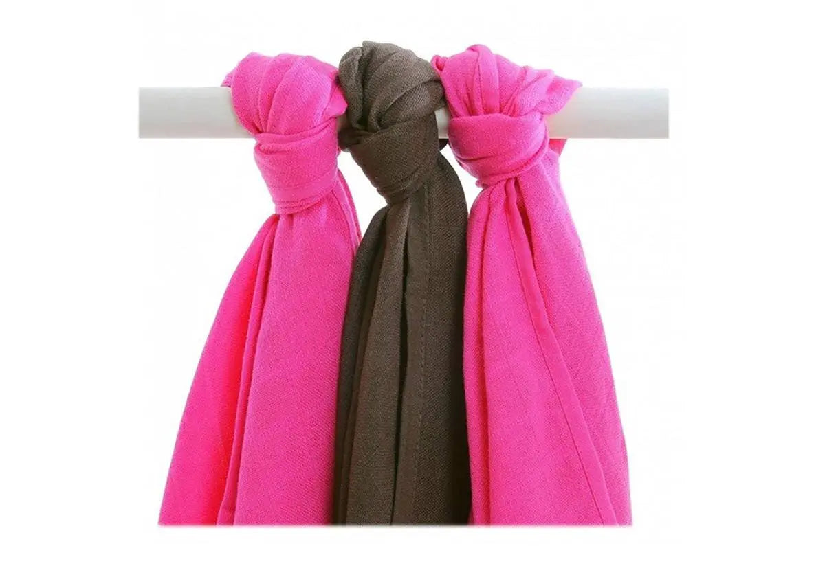 Lot de 3 petits langes en bambou rose et chocolat