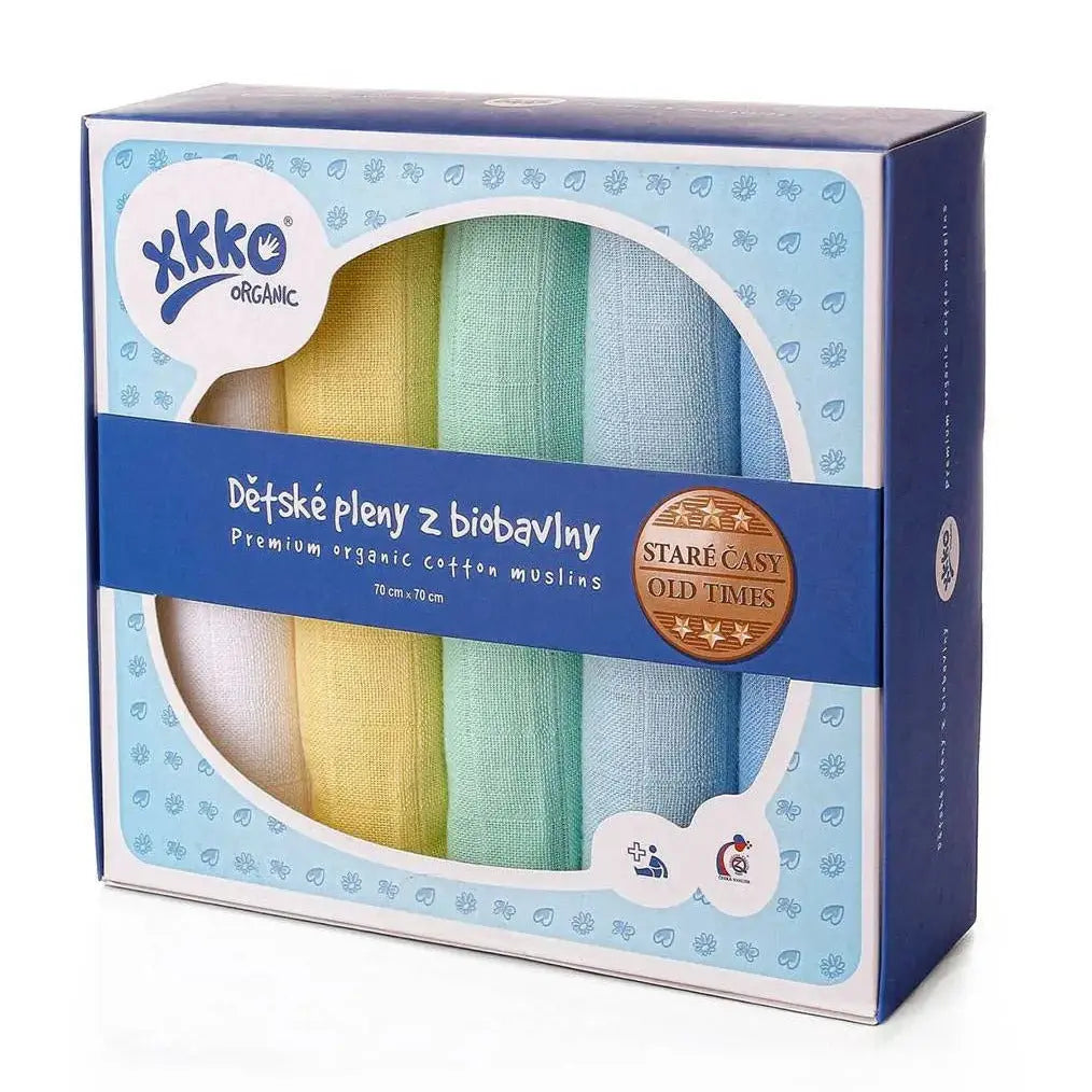 Lot de 5 langes en coton bio coloré XKKO - 70x70cm - Lilinappy