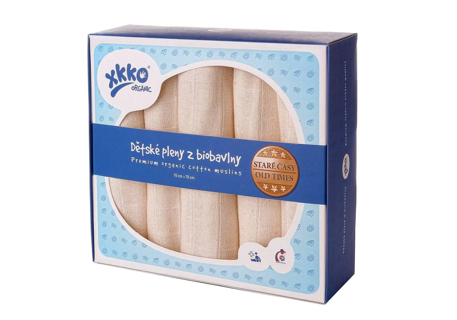 Lot de 5 langes en coton bio naturel 70x70cm XKKO