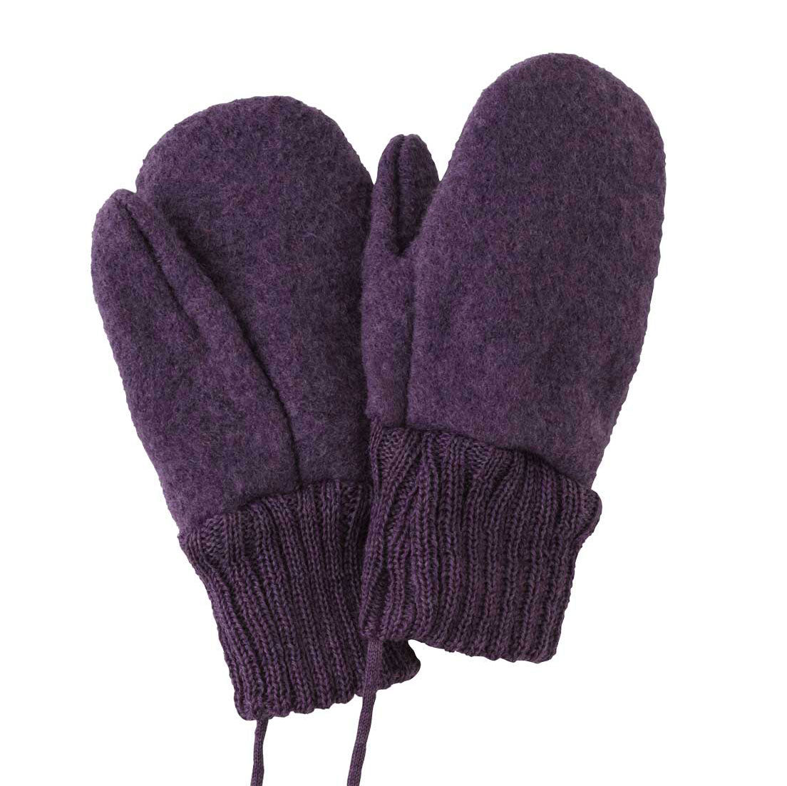 Moufles en laine bouillie permettant de protéger naturellement les mains de votre bébé. De la marque Disana, coloris Aubergine.