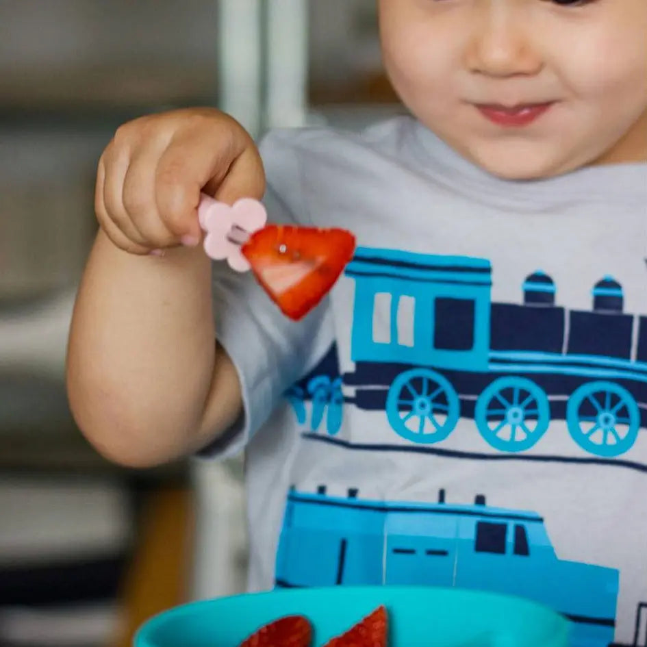 Couverts ergonomiques Inox 3 pièces Grabease - Turquoise - Lilinappy