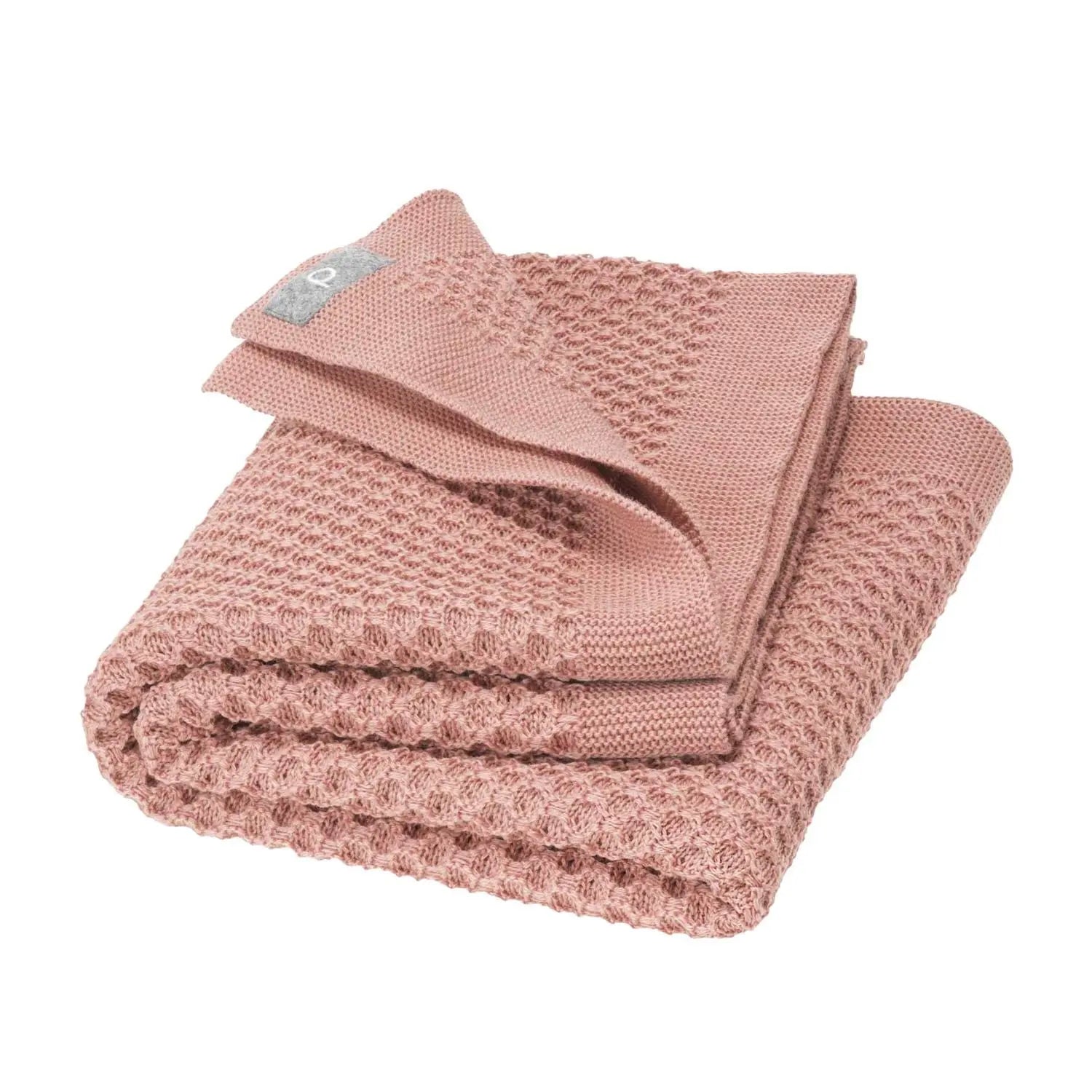 Grande couverture nid d’abeille en laine mérinos bio Disana – Rose 