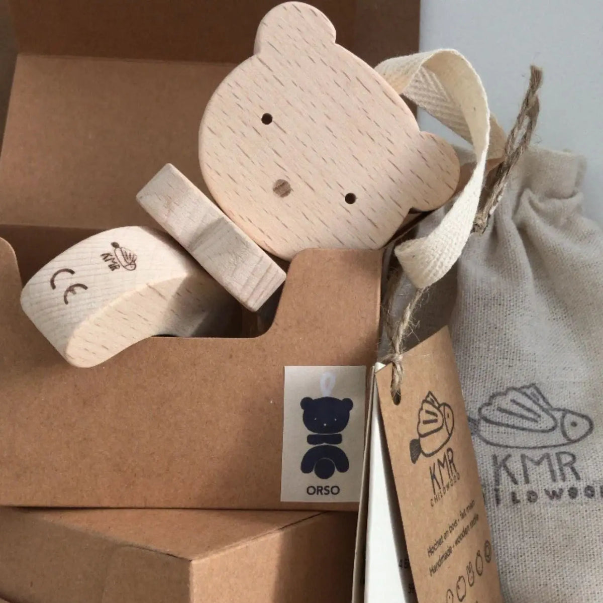Hochet ours Orso en bois brut KMR Childwood