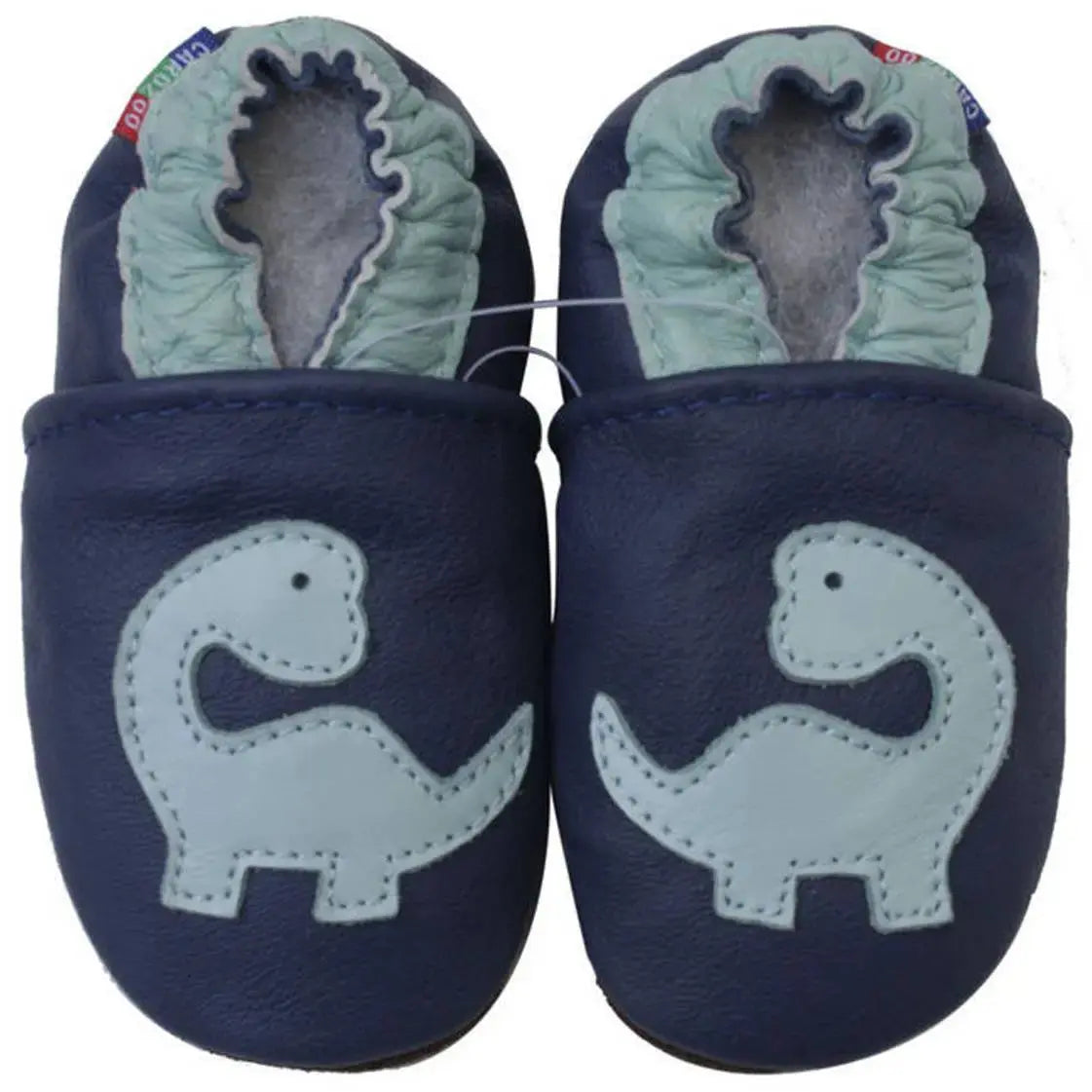 Chaussons cuir souple dinosaure bleu Carozoo