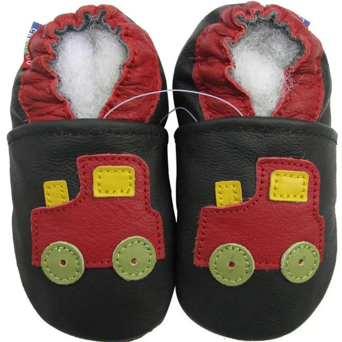 Chaussons cuir souple tchou tchou rouge Carozoo