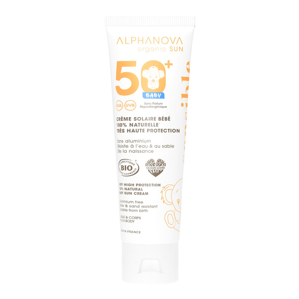 Crème solaire bébé SPF 50+ filtres minéraux Alphanova Sun 