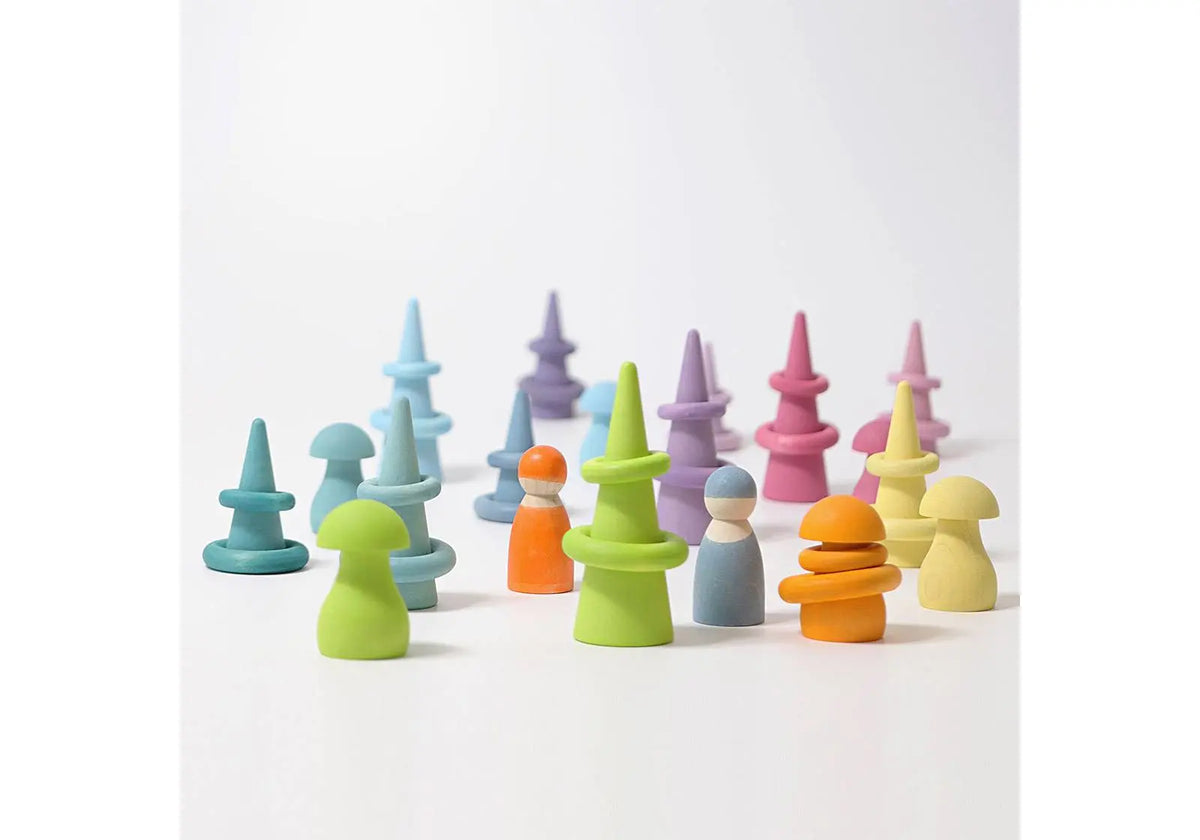 Anneaux en bois Grimm's - Pastel