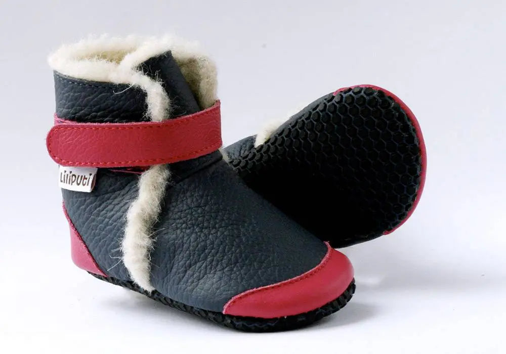 Bottines souples en cuir fourré avec semelles antidérapantes Soft Paws Liliputi modèle Aspen