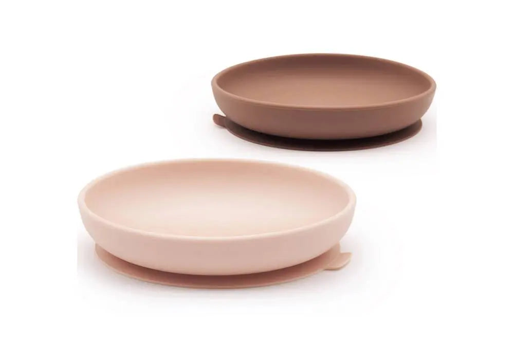 Lot de 2 assiettes à ventouse en silicone Biobu, coloris blush et terracotta