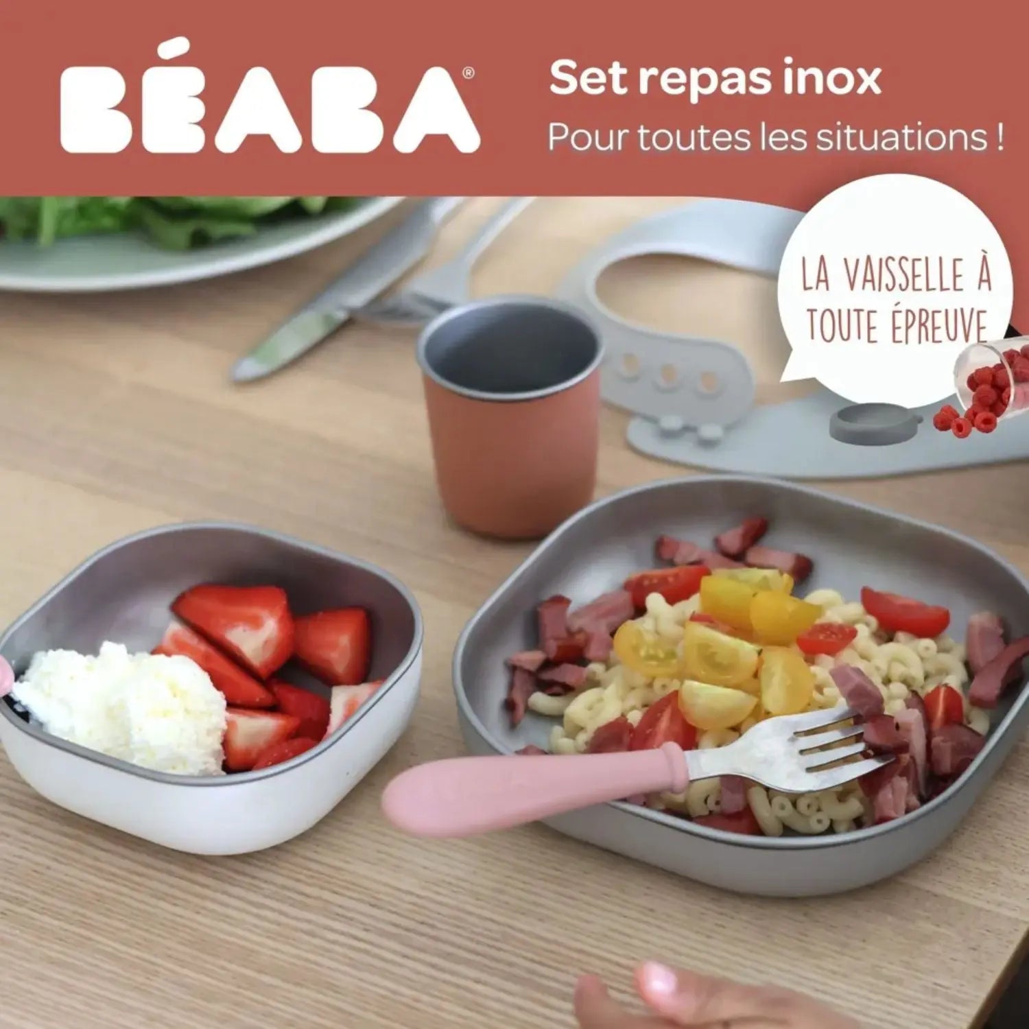 Coffret repas bébé inox Béaba - Terracotta 