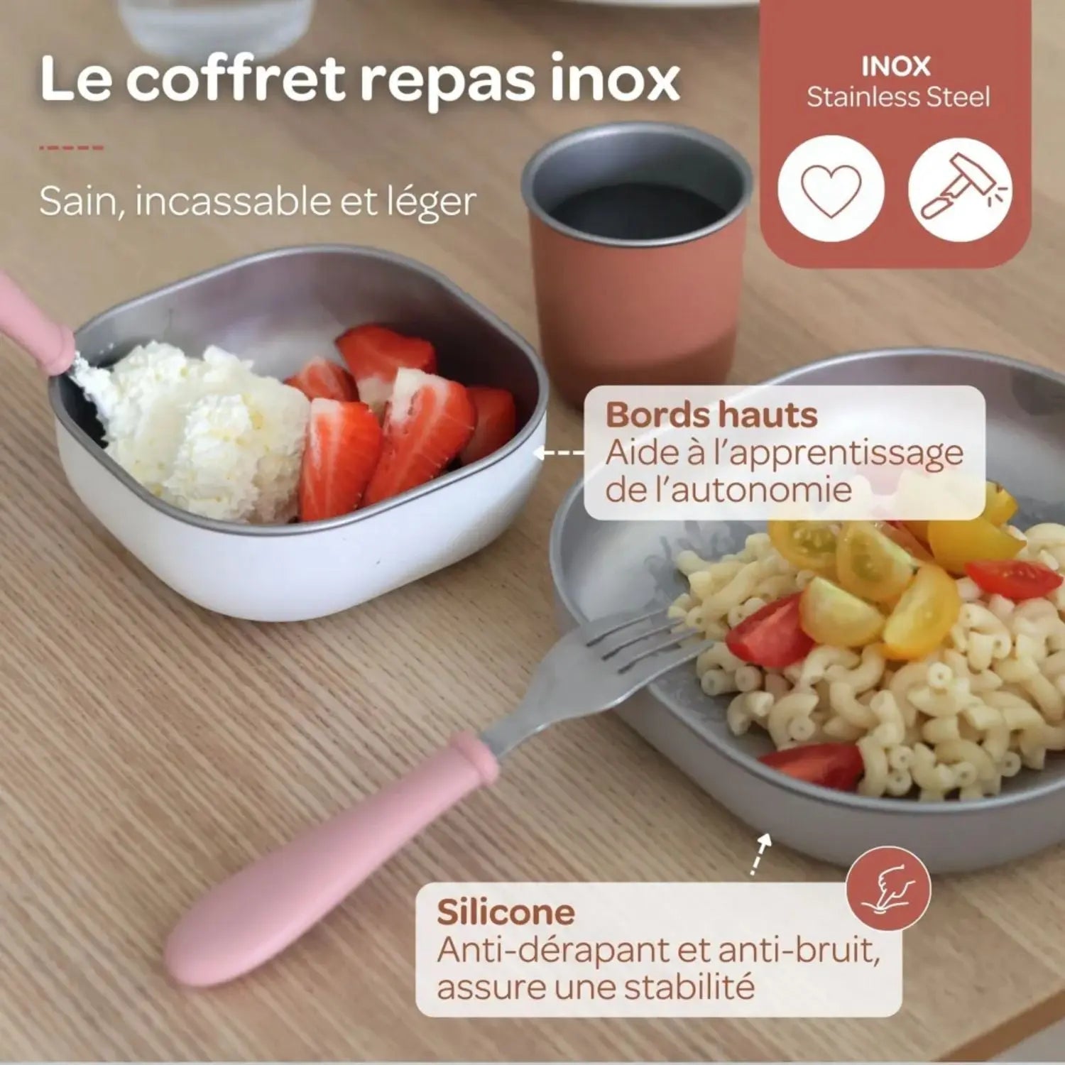 Coffret repas bébé inox Béaba - Terracotta 