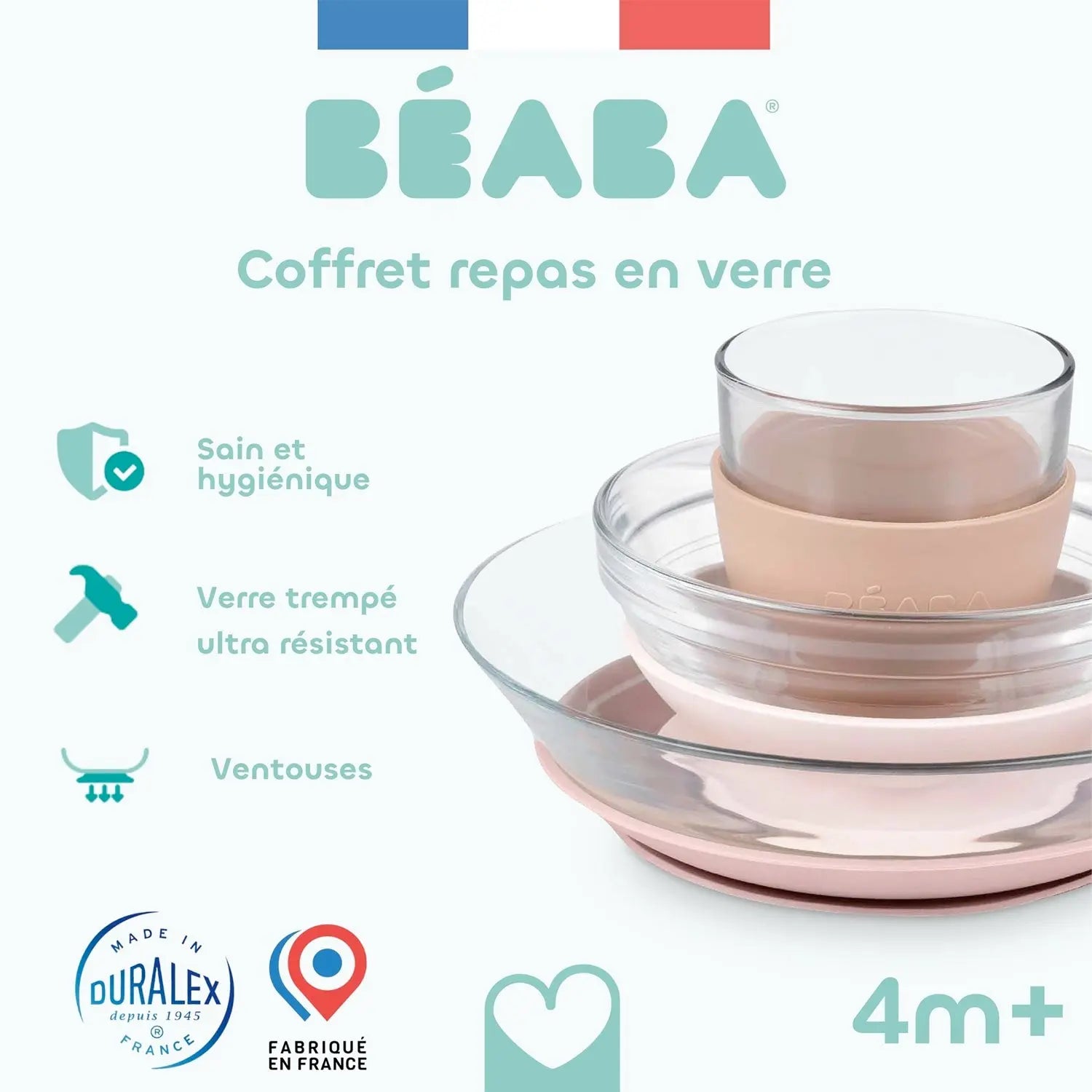 Coffret repas bébé en verre Béaba x Duralex - Barbe à papa 