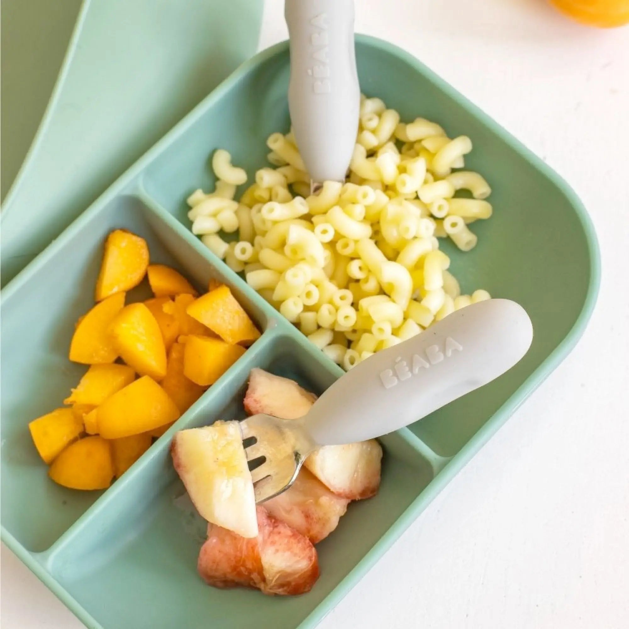 Lot de 2 pré-couverts d’apprentissage inox & silicone Béaba - Velvet grey 