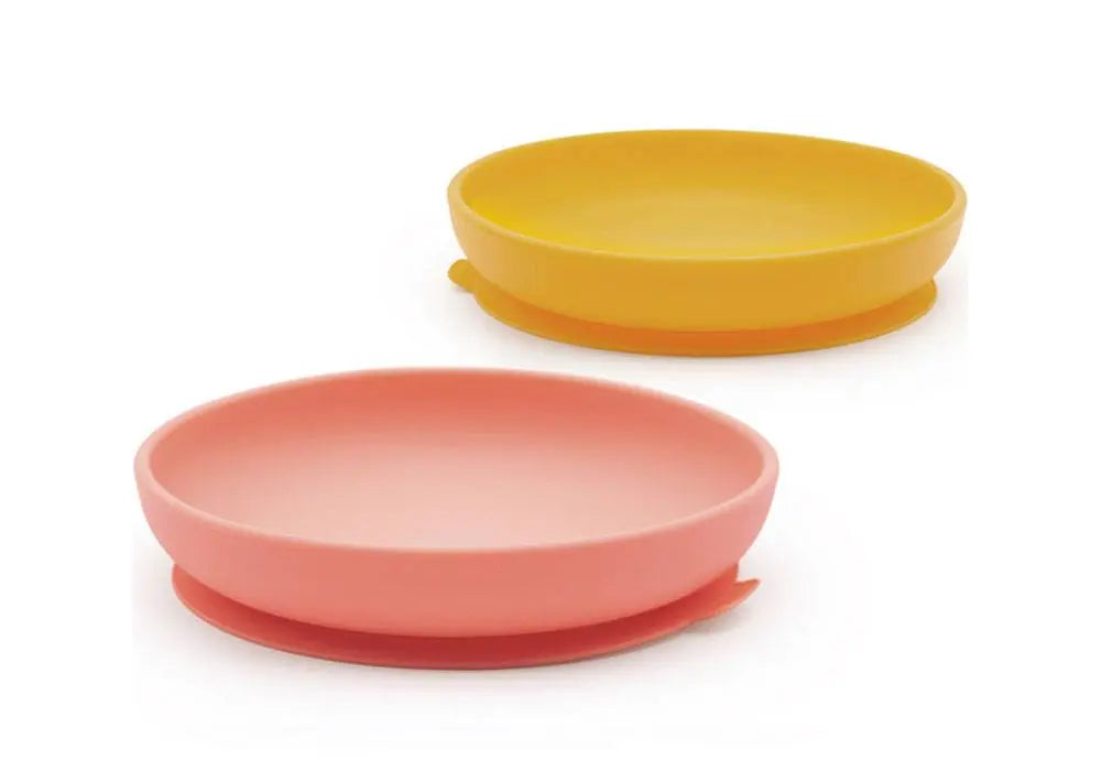 Lot de 2 assiettes à ventouse en silicone Biobu, coloris blush et terracotta