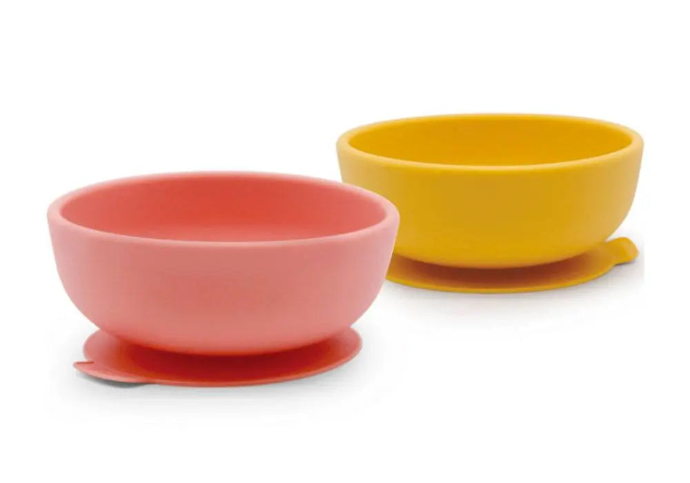 2 bols à ventouse en silicone Ekobo - Corail/ Mimosa - Lilinappy