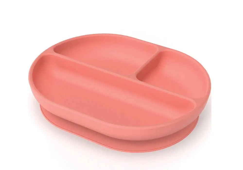 Assiette à compartiments à ventouse en silicone Ekobo - Corail - Lilinappy